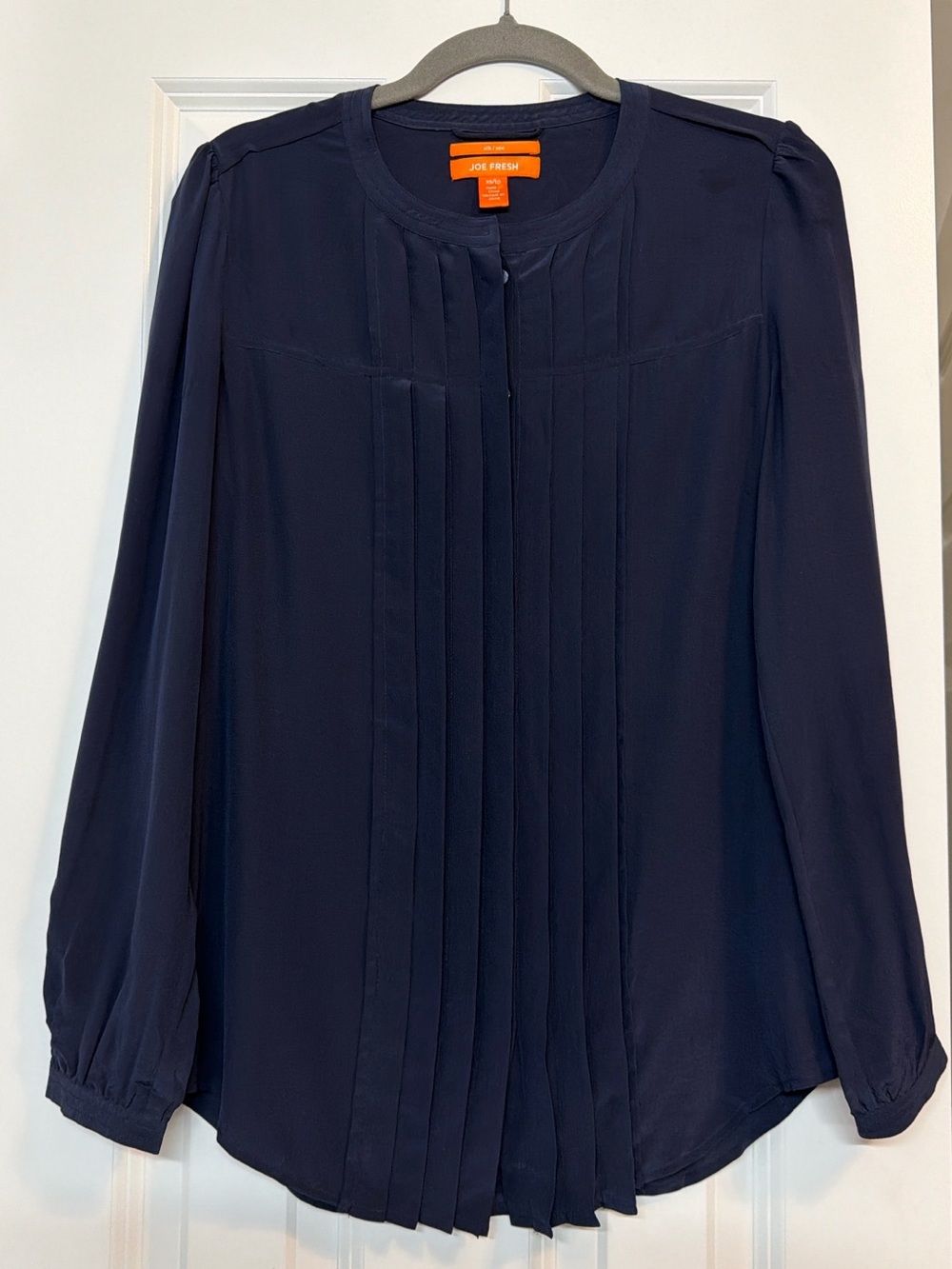 Joe Fresh 100% Silk Navy Pleated Blouse XS